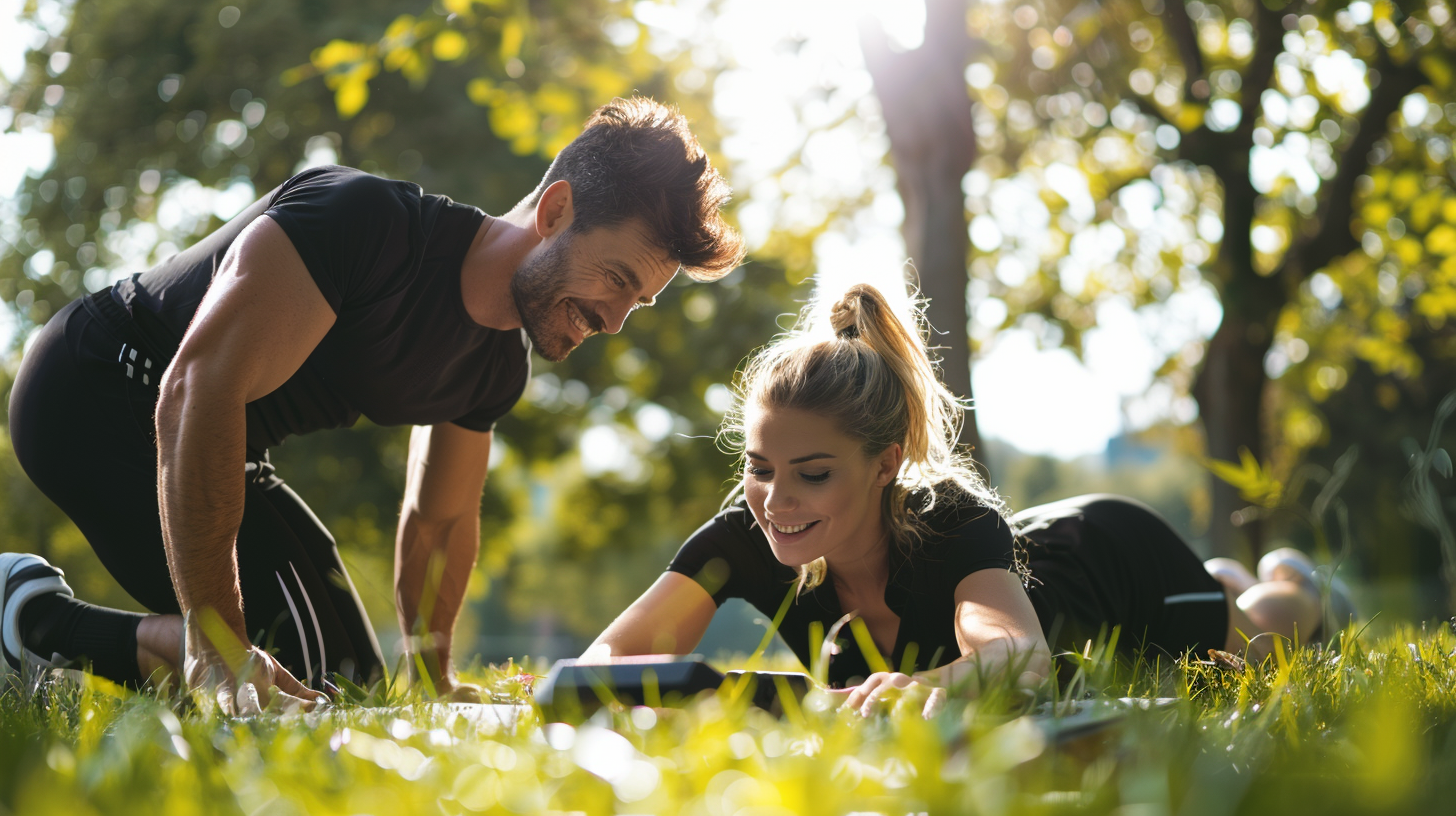 Тренер консультує клієнта щодо правильної техніки виконання вправ
